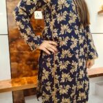 blue and gold 2pc stitched dress